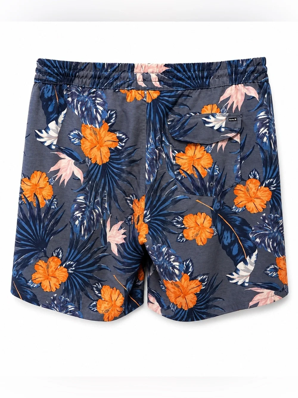 Hurley Men’s Large Hybrid Volley Swim Shorts Blue Orange Tropical Hibiscus